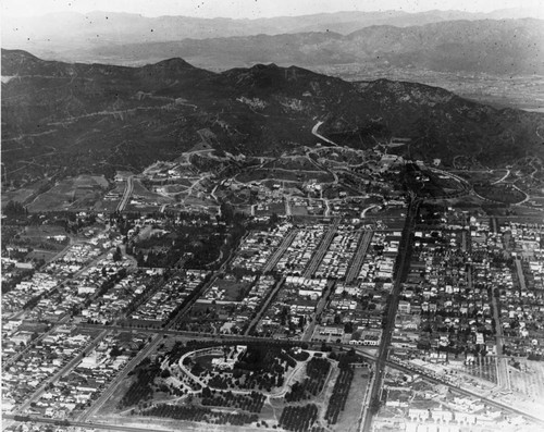 Aerial photo of Barnsdall Park and Los Feliz