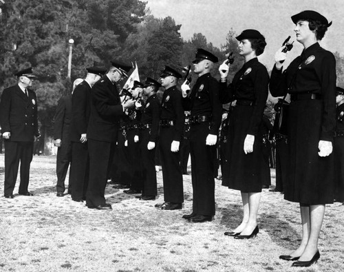 Police men and women at Police Academy graduation inspection — Calisphere
