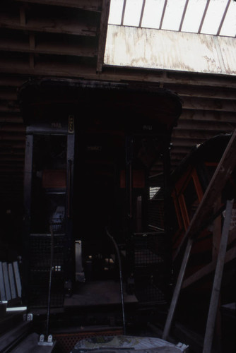 Angels Flight cars in storage