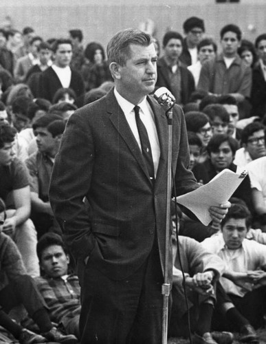 Garfield High School principal addressing student protesters