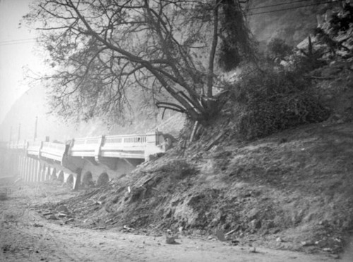 Dirt covering the ruins of Riverside Drive after the Elysian Park landslide