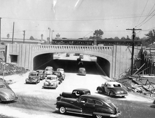 Traffic rolls through underpass at Lankershim Boulevard