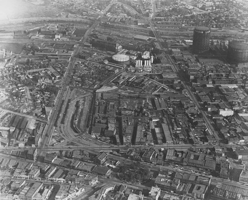 Looking east from the Plaza, aerial