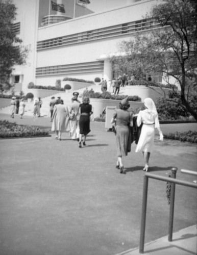 Walking to the stairs at Hollywood Park