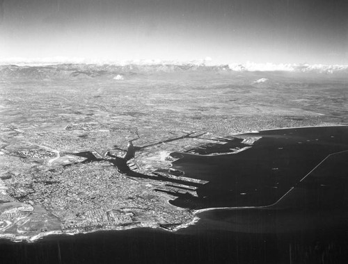 Aerial view of Long Beach, Port of Long Beach, San Pedro, looking northeast