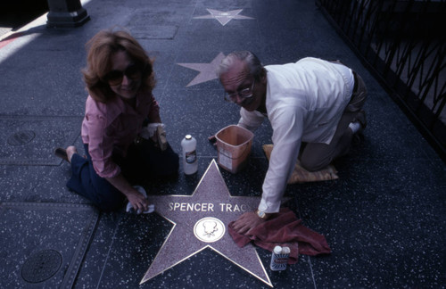 Cleaning a Walk of Fame star