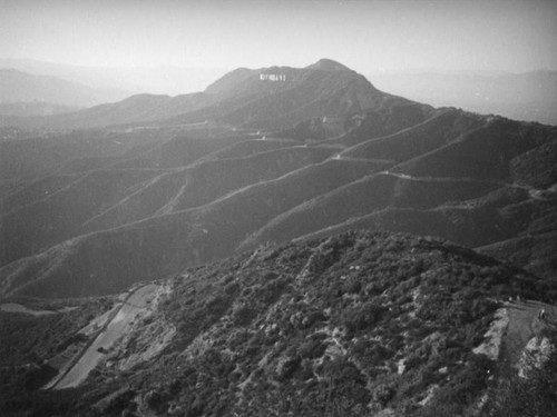 Panoramic view of the Hollywoodland sign from Mount Hollywood