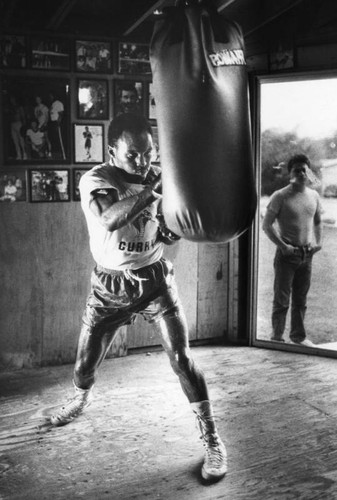 Curry works the heavy bag