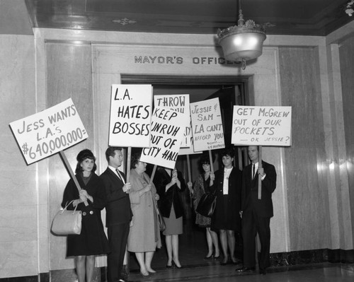 Community protest outside Mayor's offices — Calisphere