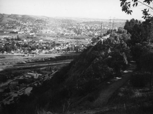 View of the railroads and city from Elysian Park