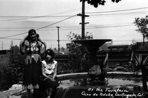 At the fountain, Casa de Adobe