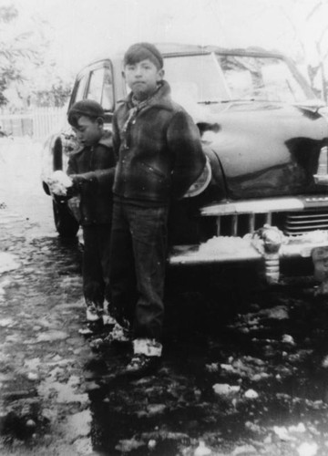 Boys playing in snow