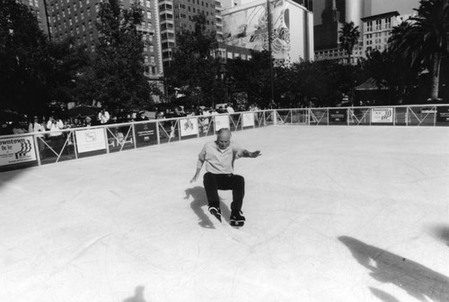 Mayor Riordan on ice skates