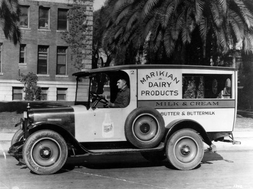 Driver in dairy truck