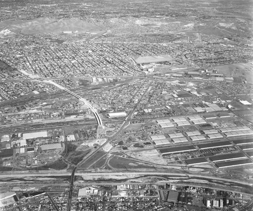 Aerial view of Central Manufacturing District, looking northeast