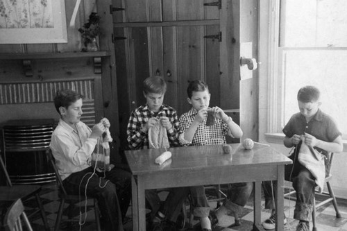 Boys learn knitting at school