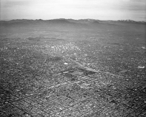 Aerial view of Los Angeles, looking northeast