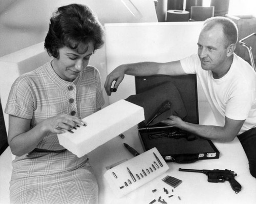 Shirley Federman, Van Nuys, inspects foam display block