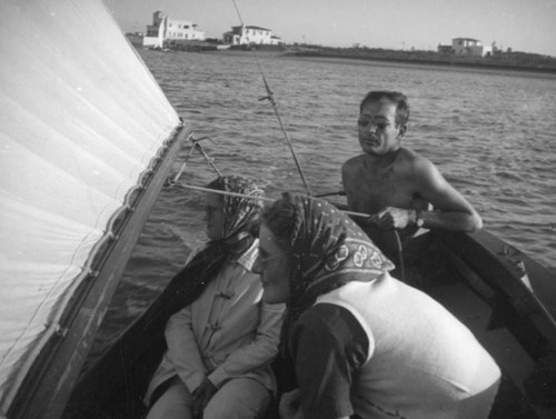 Ethel Schultheis on a Newport Beach sailing trip with friends