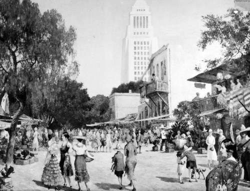 Olvera Street with City Hall in background