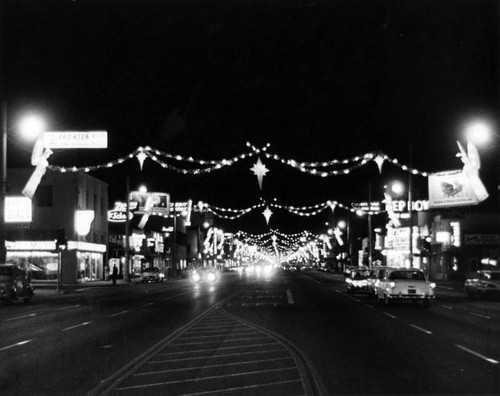 Garlands of lights stretch across Van Nuys Boulevard