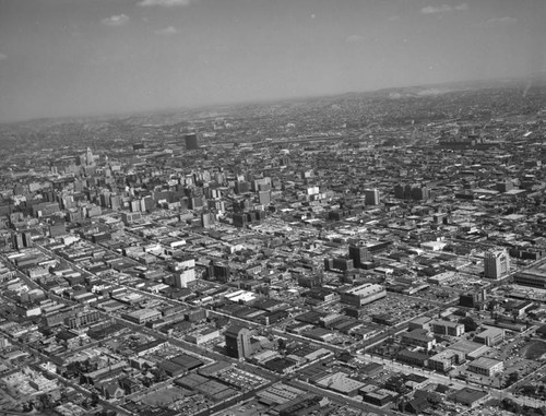 Aerial view of Downtown Los Angeles, looking northeast