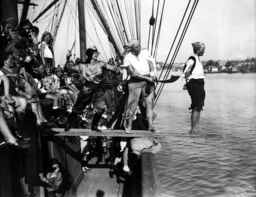 Pirates' captive walking the plank, Newport Harbor