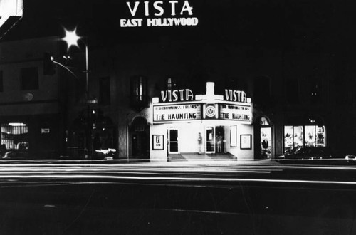 Night view of Vista Theater