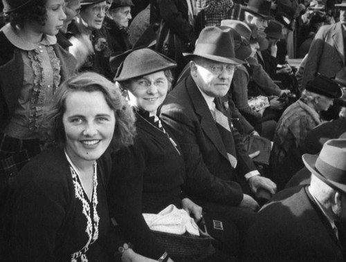 Ethel Schultheis and parents, 1938 Rose Parade