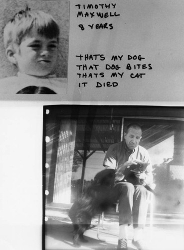 Elementary school boy and photo of father