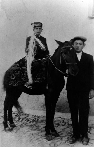 Little boy sitting on a pony