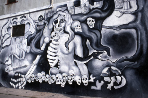 Black-and-white calavera mural, Boyle Heights