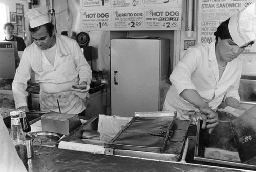 Behind the counter at Pink's