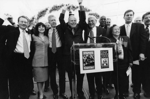 Mayor Riordan celebrates at Convention Center — Calisphere