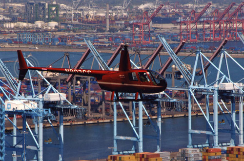 R44 flies over the Los Angeles Harbor