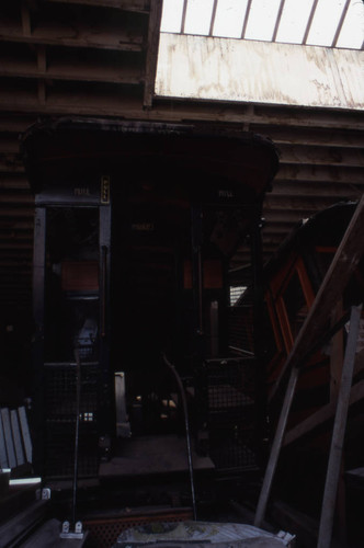 Angels Flight cars in storage