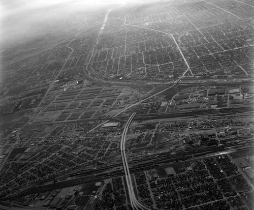 Aerial view of Central Manufacturing District, looking south