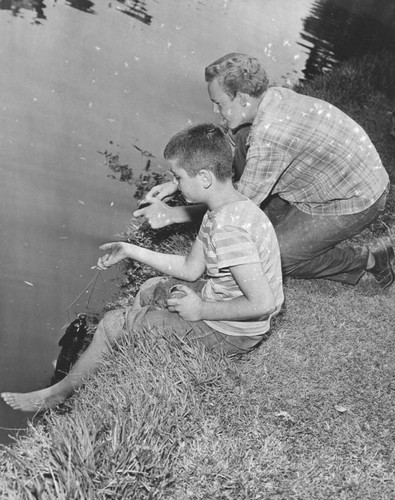 Boys fishing at Echo Park lake
