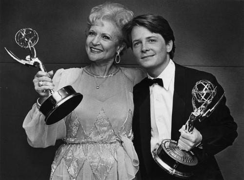 Betty White and Michael J. Fox with their Emmys