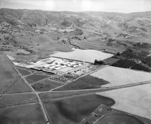 Union Oil Company Research Center, looking northeast, with Imperial Highway and Valencia Avenue