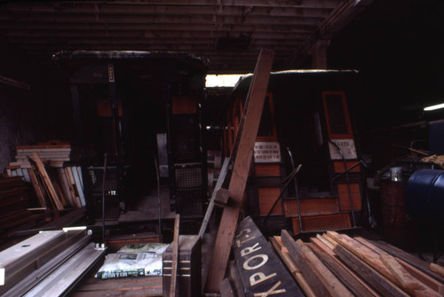 Angels Flight cars in storage