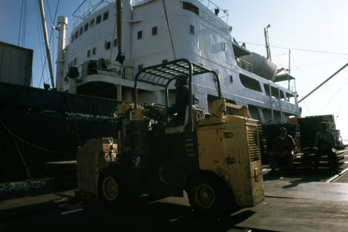 Forklift, loading of ships, Port of Los Angeles, San Pedro