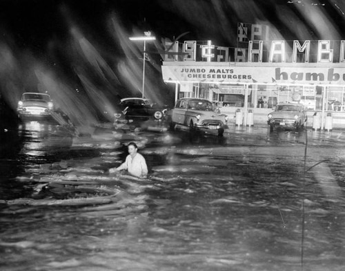 Waist deep flood waters at Sepulveda