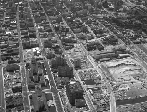 Aerial view of Downtown Los Angeles, looking south