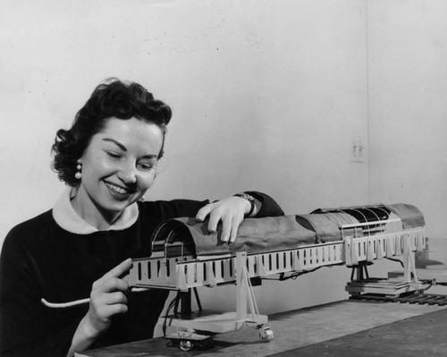 Helen Weravetz with model of aerobridge