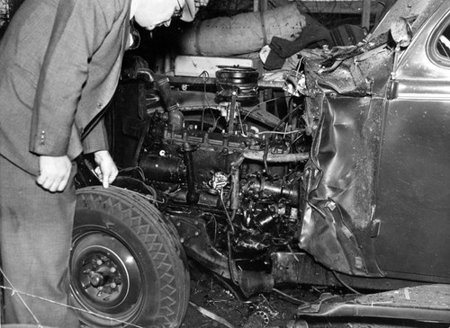 Closeup of Raymond's damaged car