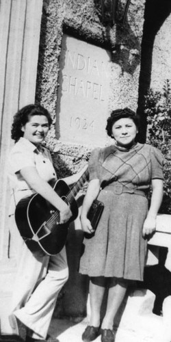 American Indian women in front of the Indian Chapel