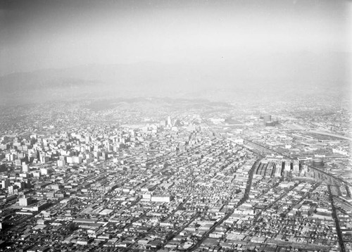 Aerial view of Downtown Los Angeles, looking north