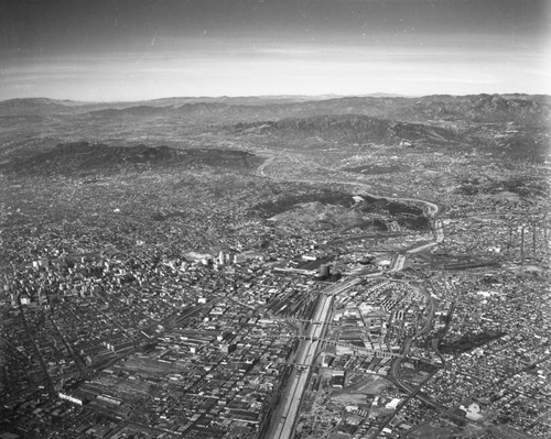 Civic Center, L.A. River, Chávez Ravine, looking northwest