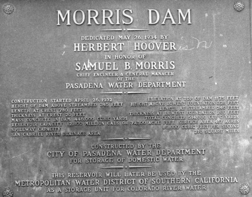 Morris Dam plaque